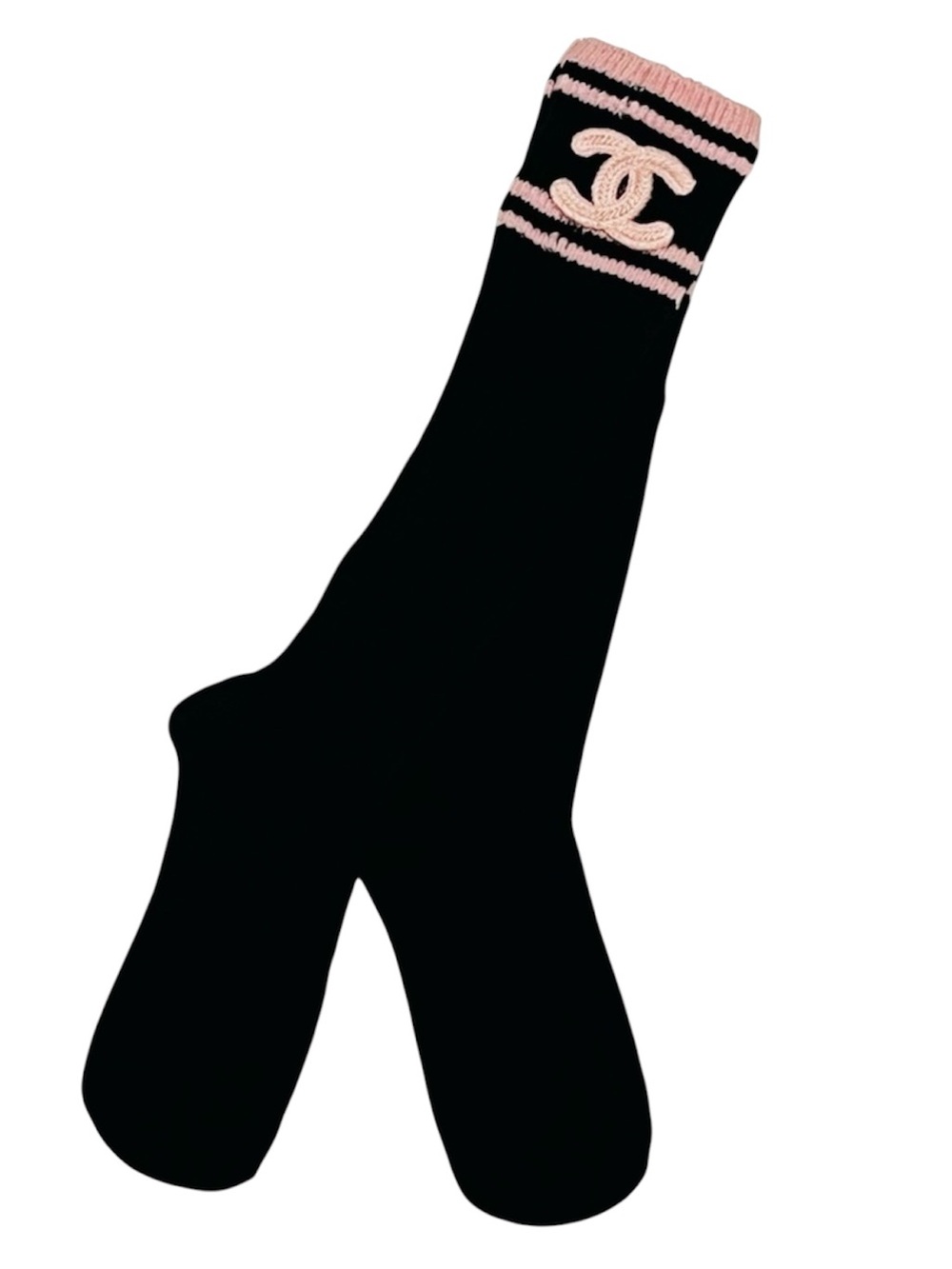 ChaneI. Black and Pink Knee Hight Ribbed Socks New